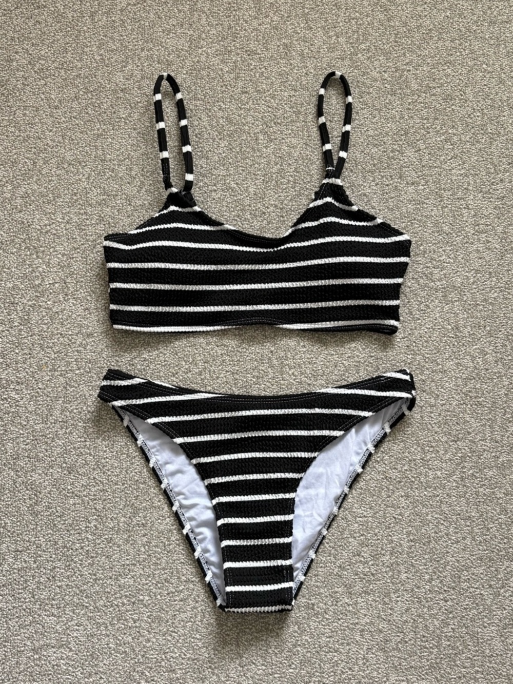 NWOT Black and White Striped Smocked Bikini Set